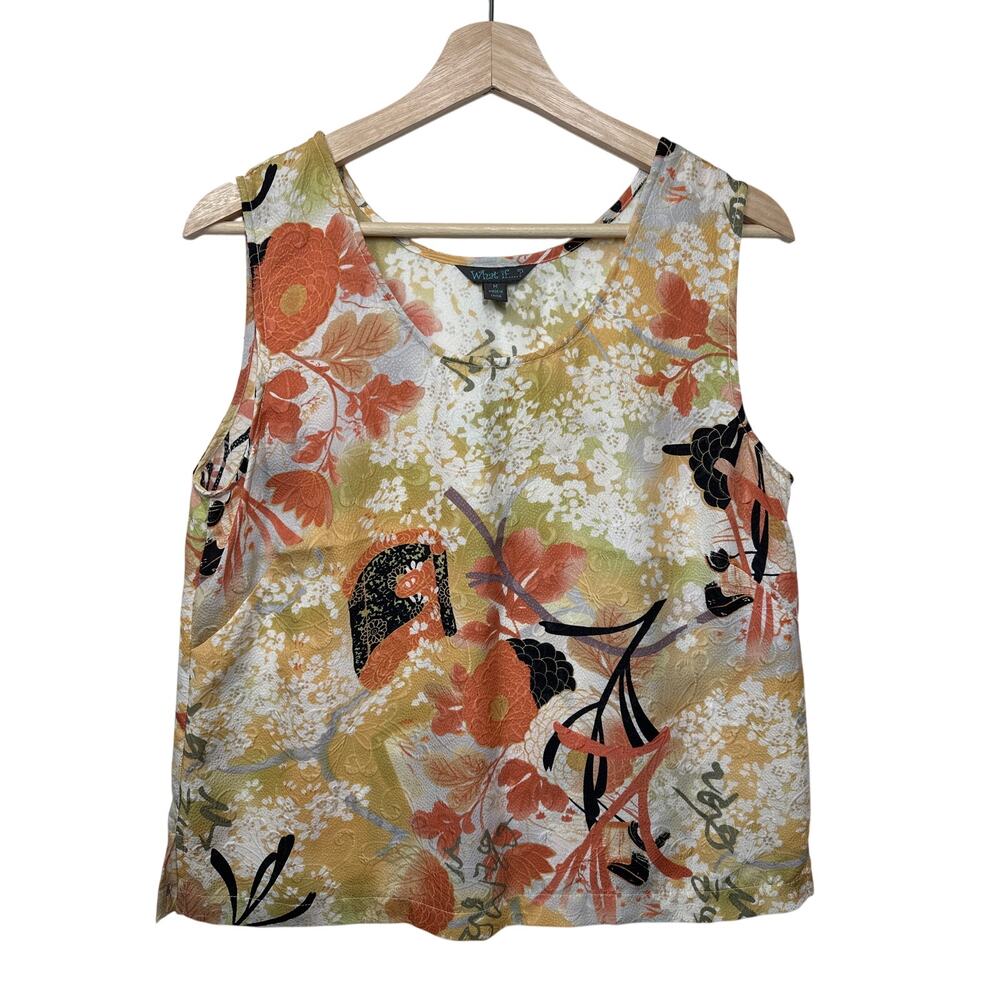 Vintage What if....?  Silk Sleeveless Tank Tops Lot of 2 Floral Tropical Fairy M - Picture 3 of 11